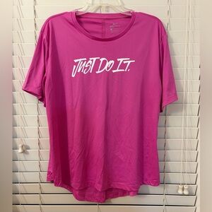 Nike Dri-Fit Just Do It T-Shirt Women’s Medium Pink Gym Athletic Top Split Back